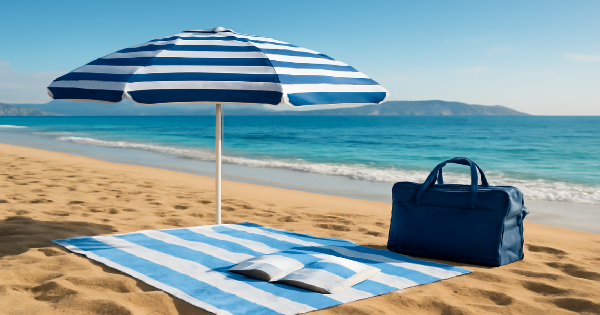 Preparing for travel: a serene beach scene with essentials for a comfortable vacation.