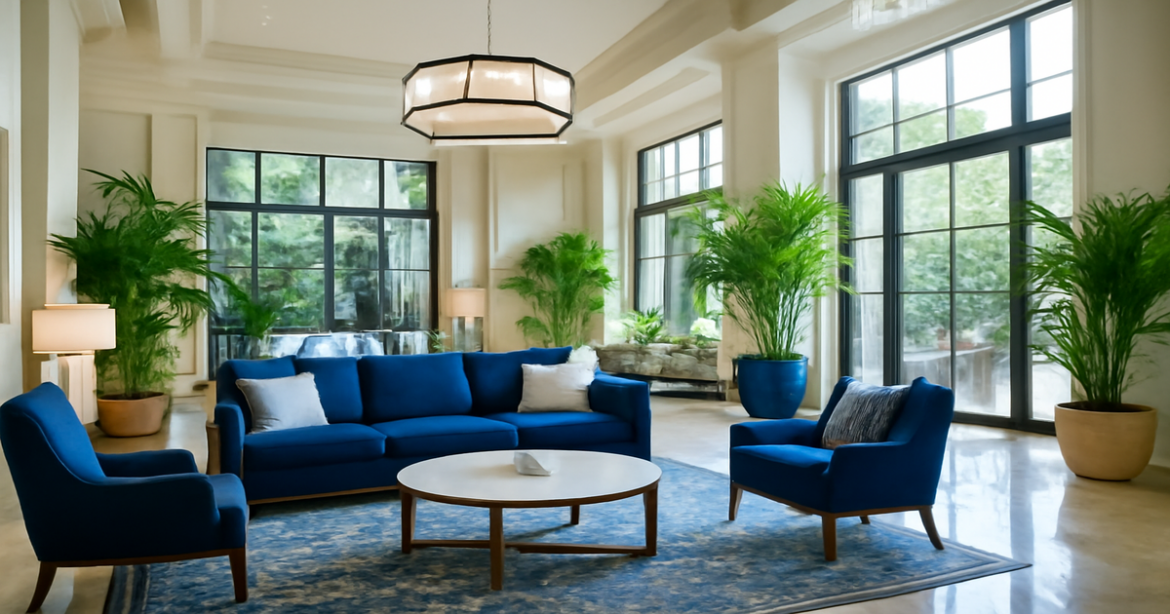 Luxurious hotel lobby highlighting выбор отеля for a comfortable vacation experience.