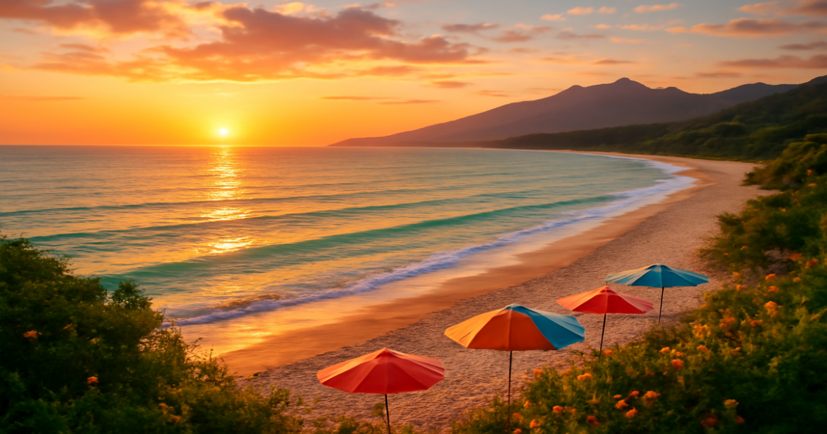 Beautiful sunset over Черноморское побережье, showcasing serene beaches and lush landscapes.