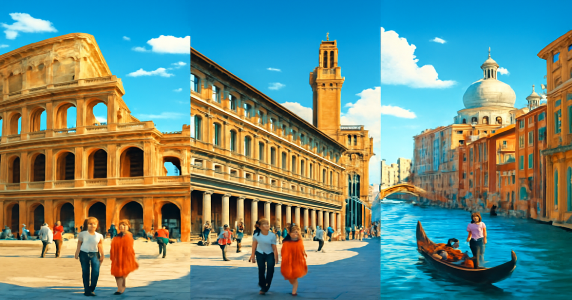 Explore beautiful cities in Italy: Rome, Florence, Venice and their iconic landmarks.