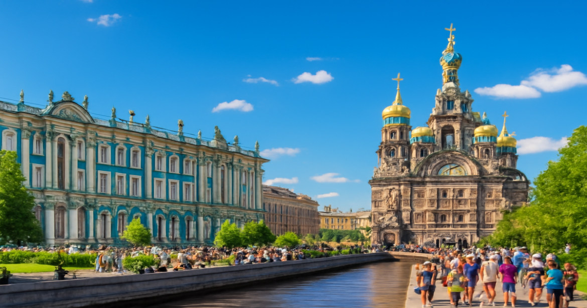 Путеводитель по Санкт-Петербургу: breathtaking view of landmarks and vibrant city life.