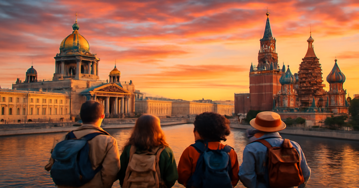 Explore stunning tourist destinations in Russia, highlighting Saint Petersburg and Moscow.