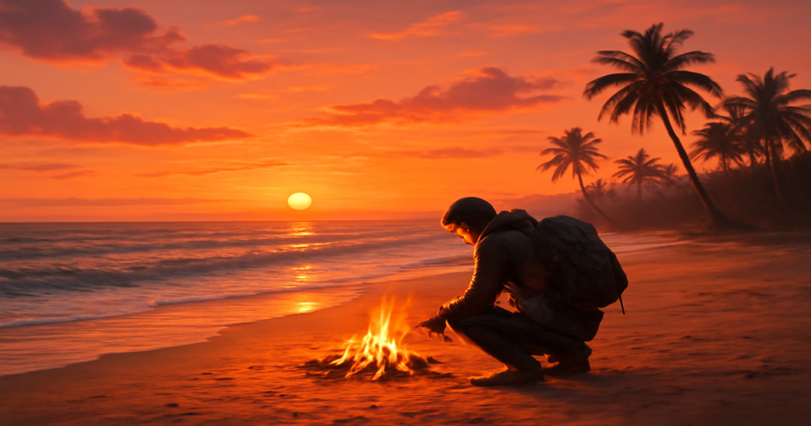 Inspiring scene of самостоятельные путешествия at a serene beach during sunset.
