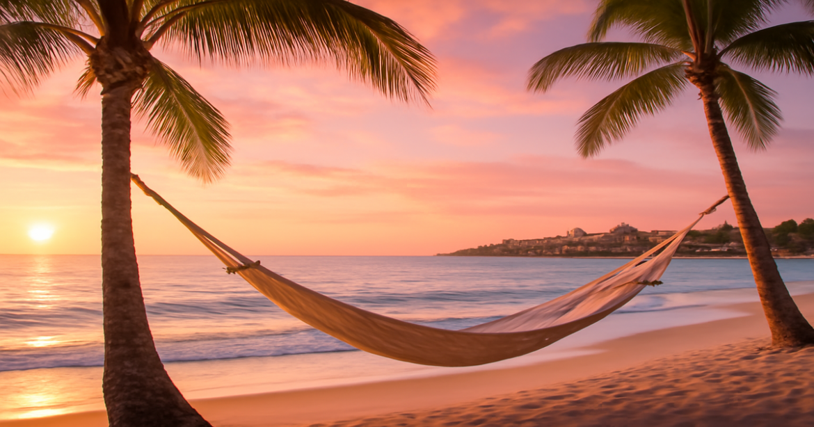 Explore seasonal travel options with this inspiring beach scene showcasing the concept of сезонность отдыха.