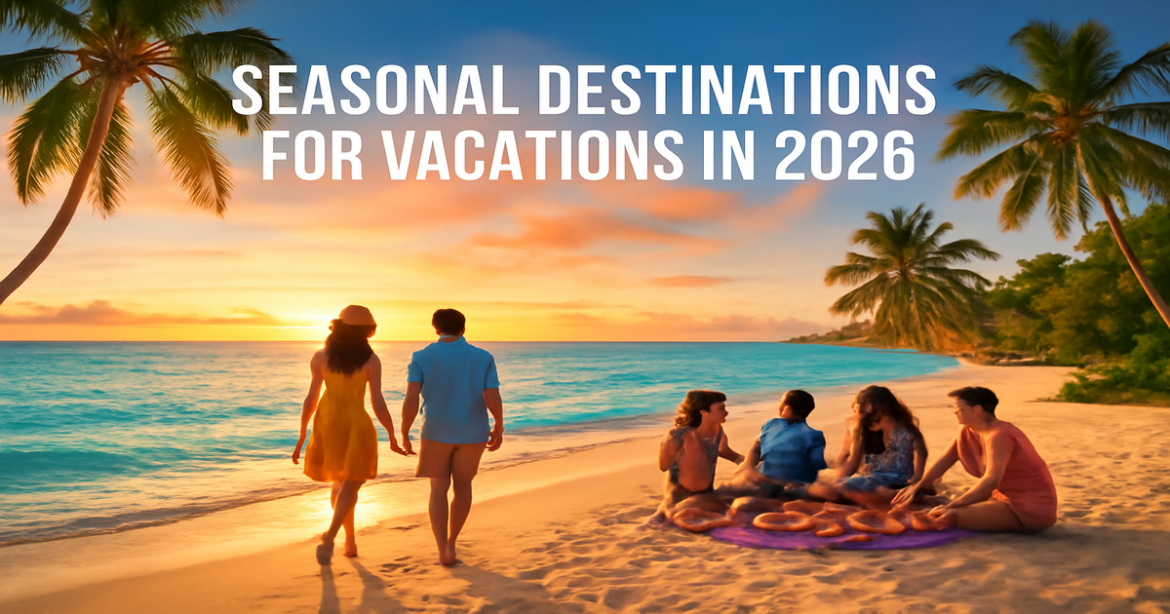 Explore seasonal destinations for vacations in 2026 with this inspiring beach scene.