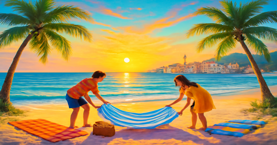 A beautiful beach sunrise setting the scene for идеальный сезонный отдых.