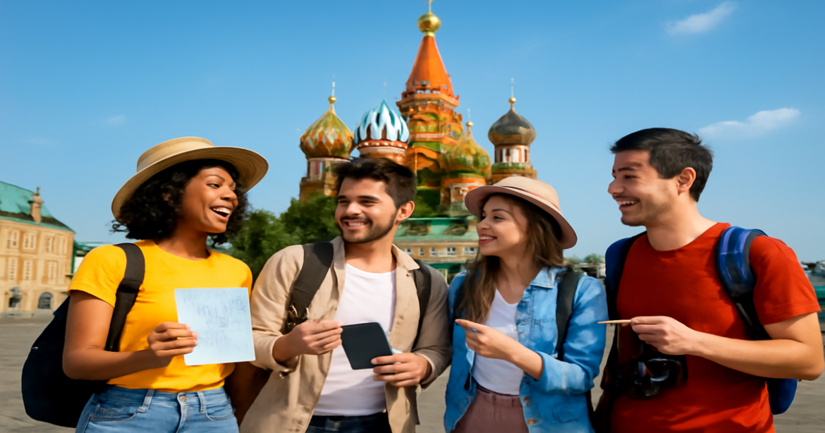 Travelers at a landmark, inspiring tips for получение виз to enhance your travel experiences.