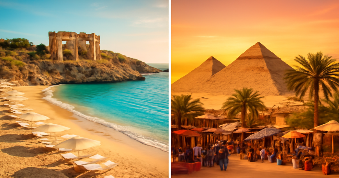 Comparison of Turkey and Egypt for travel in 2026, highlighting stunning beaches and landmarks.