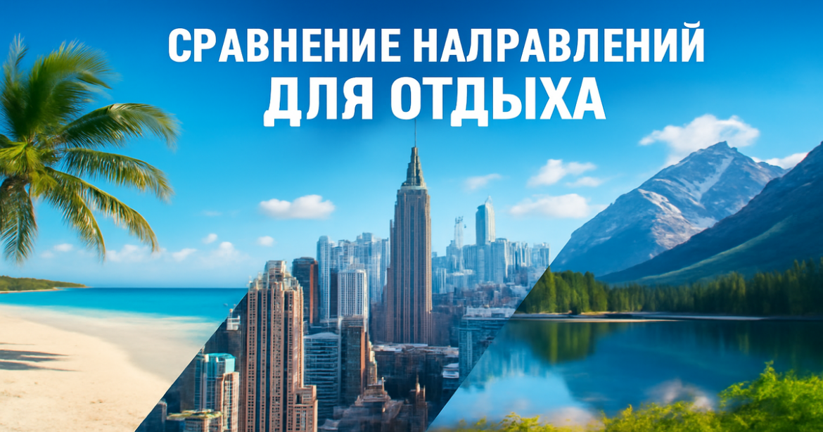 Visual comparison of travel destinations for 2023: Европа, Азия, Америка - 'сравнение направлений для отдыха'.
