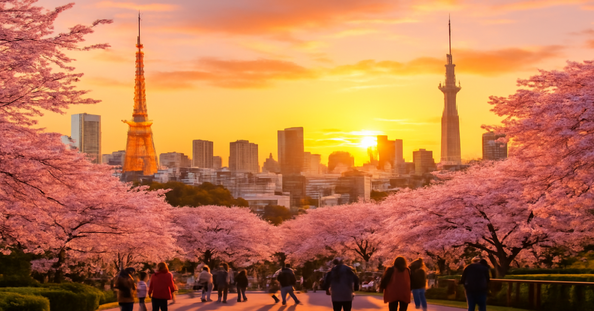 Stunning Tokyo skyline at sunset, perfect for a Токио путеводитель article.