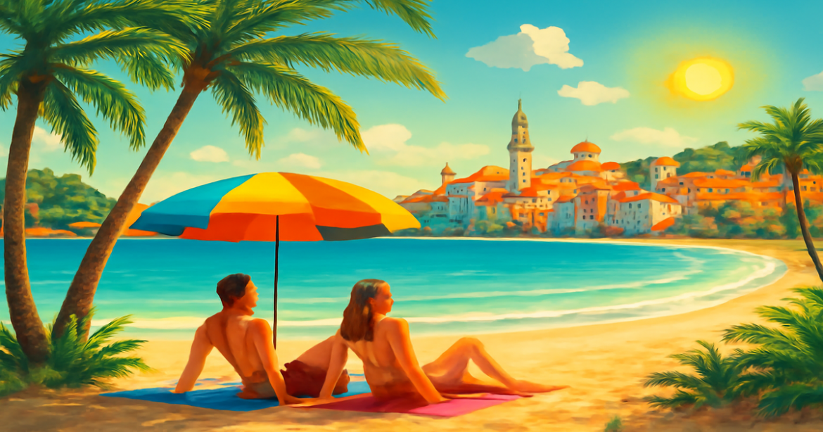 Explore stunning summer vacation destinations for летний отдых in 2026 with this vibrant beach scene.