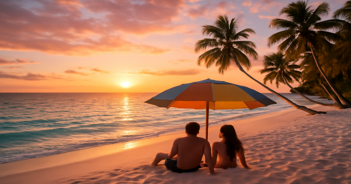 Stunning tropical beach scene, ideal for a летний отпуск in 2024, showcasing summer vibes and natural beauty.