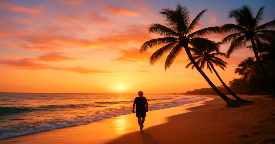 Explore the beauty of самостоятельные путешествия with a serene beach sunset view.