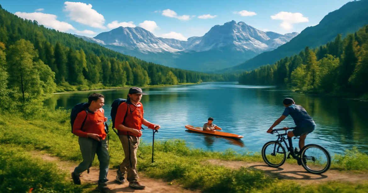 Discover активный отдых в России with diverse landscapes and adventurous activities in this captivating image.