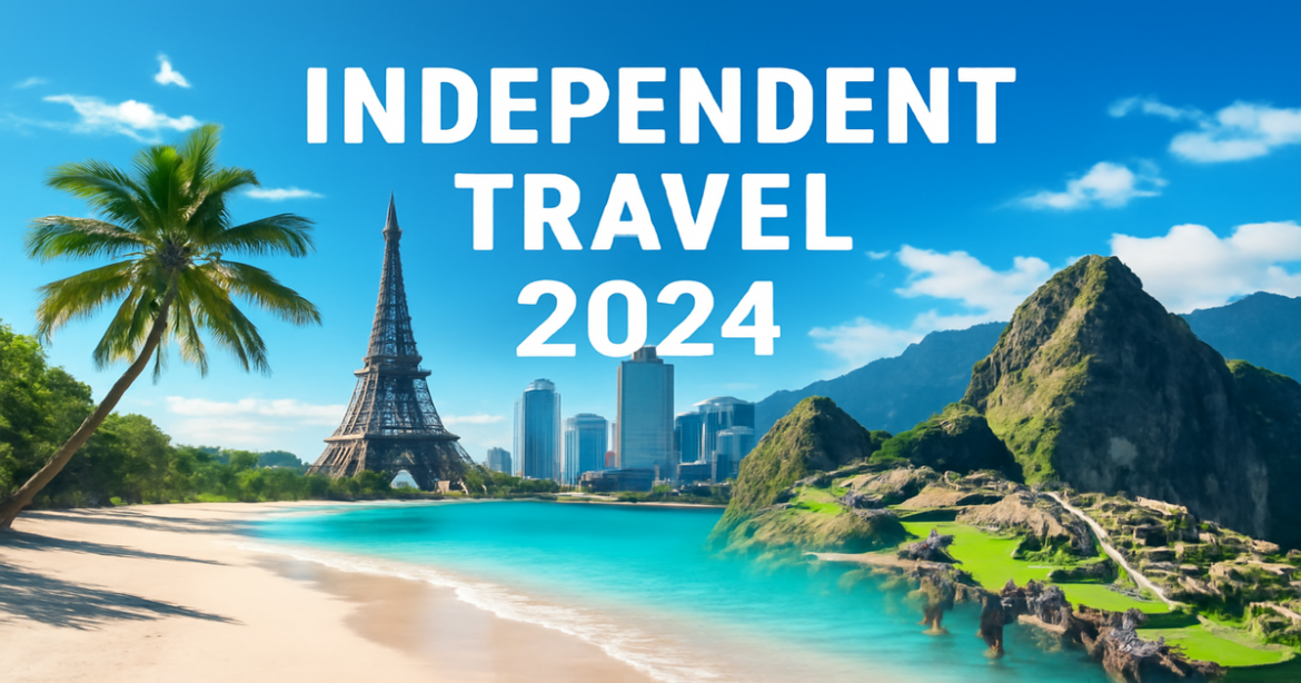 Explore top destinations for самостоятельные поездки 2024 with vibrant travel scenes and iconic landmarks.