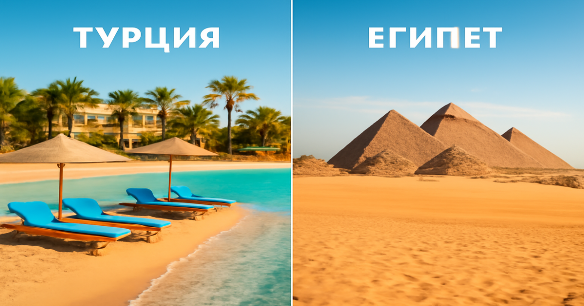Stunning comparison of Турция vs Египет, showcasing beautiful beaches and landmarks.