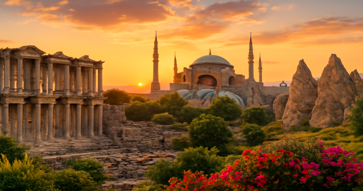 Explore the stunning достопримечательности Турции in this beautiful travel scene.