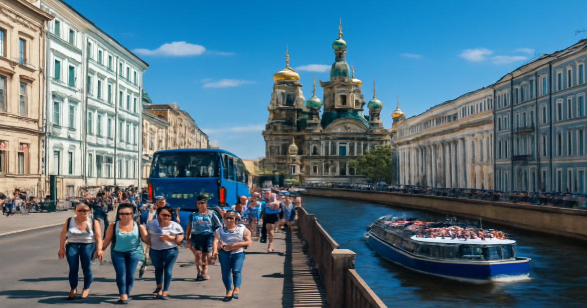 Explore экскурссии в Санкт-Петербурге with vibrant street views and iconic landmarks.