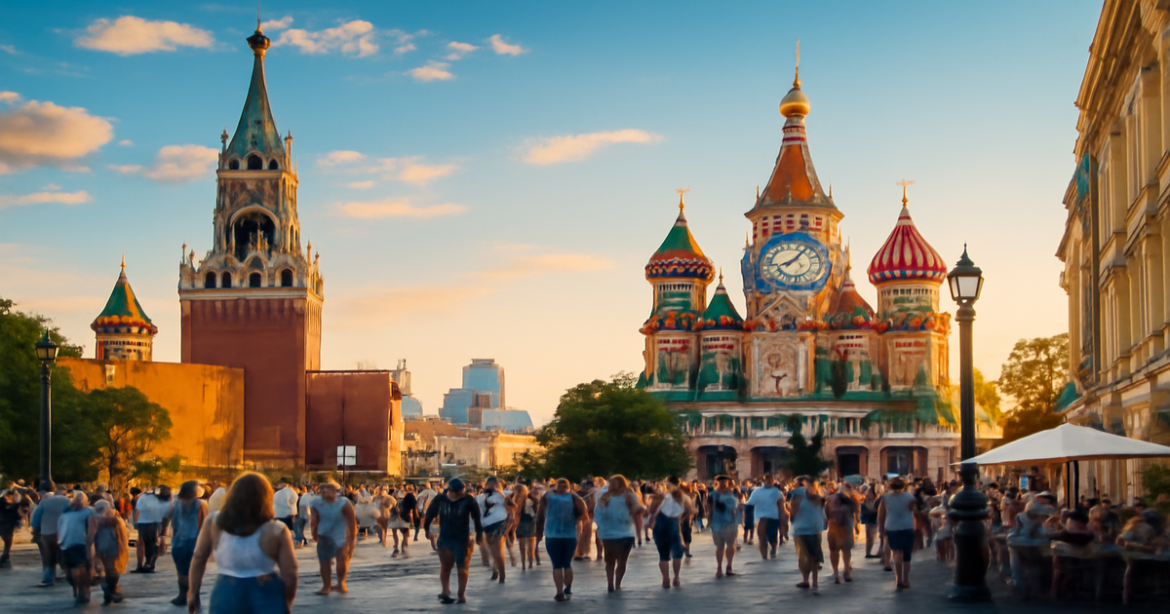Explore где остановиться в Москве with a stunning cityscape featuring iconic landmarks.