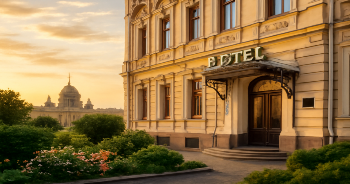 Discover the best отели в Петербурге with this inviting image of a charming hotel entrance.