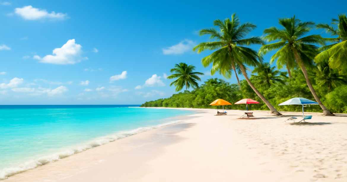 Stunning beach scene perfect for planning your летний отпуск 2024 getaway.