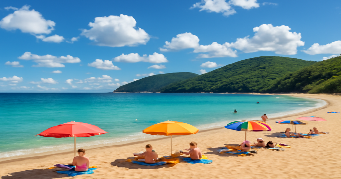 Explore лучшие пляжи России with this breathtaking beach view, perfect for vacation inspiration.