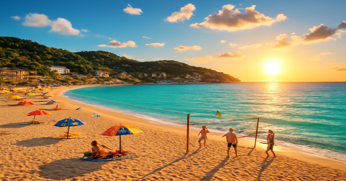 Discover the beauty of пляжный отдых Испания with this breathtaking beach scene at sunset.
