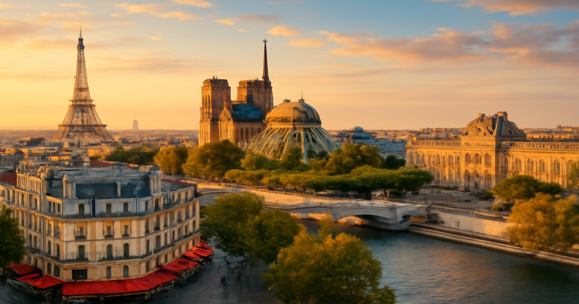 Explore достопримечательности Парижа with this captivating image of iconic landmarks.