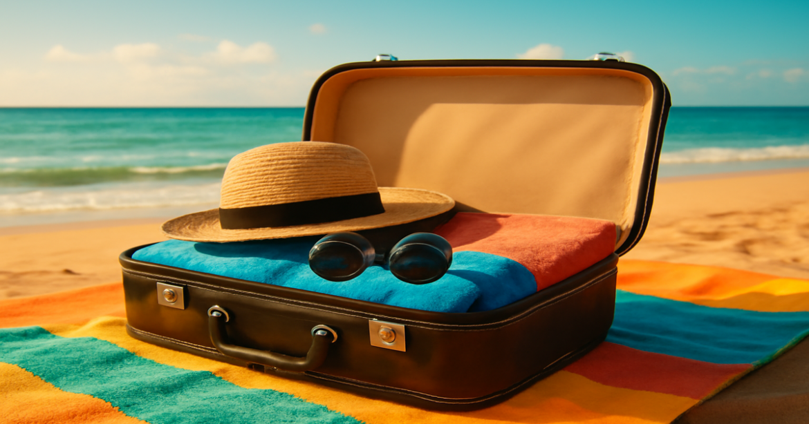 Image depicting сбор чемодана with essentials for a perfect beach vacation.