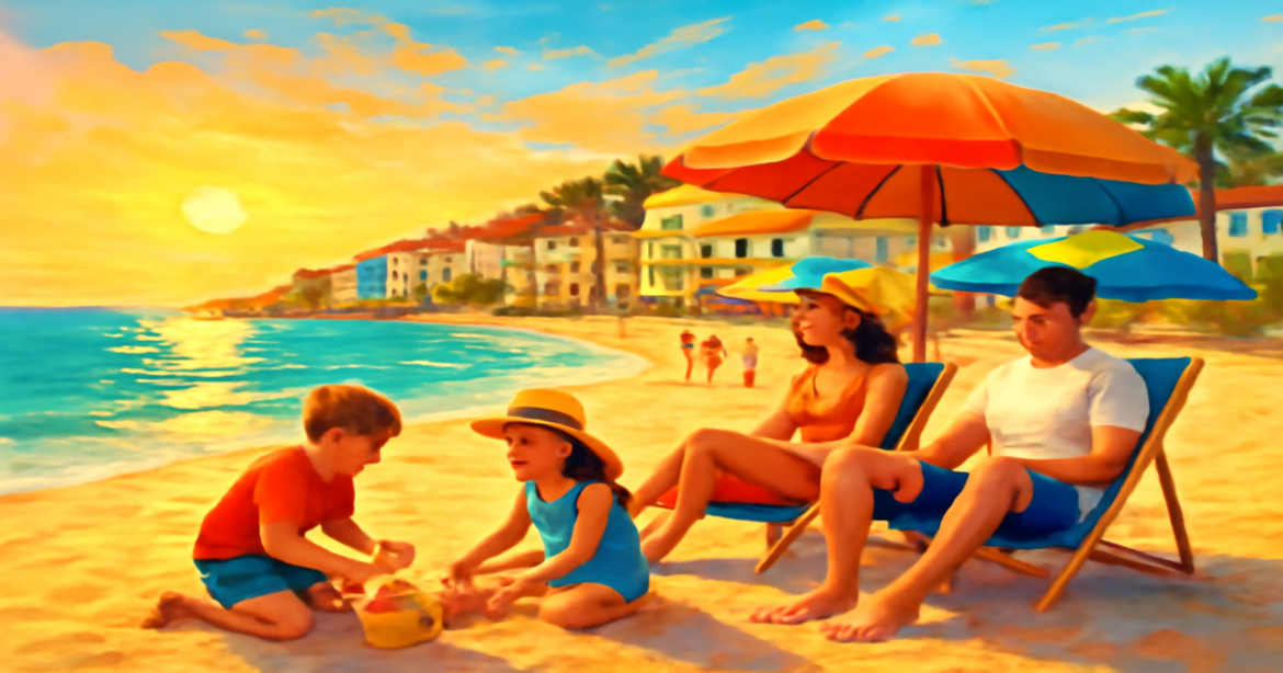 Family vacation in Spain, showcasing a beach resort perfect for children and families.
