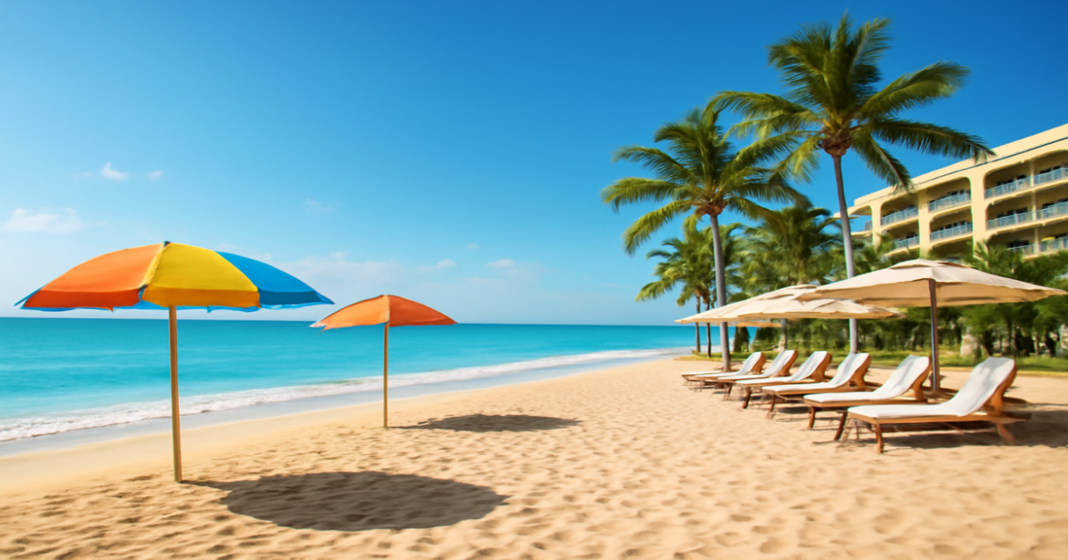 A stunning beach scene illustrating бюджетный отдых vs luxury travel options.