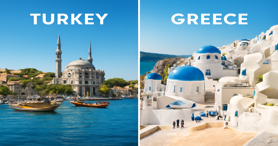 Explore the beauty of Турция vs. Греция in this inspiring travel comparison image.