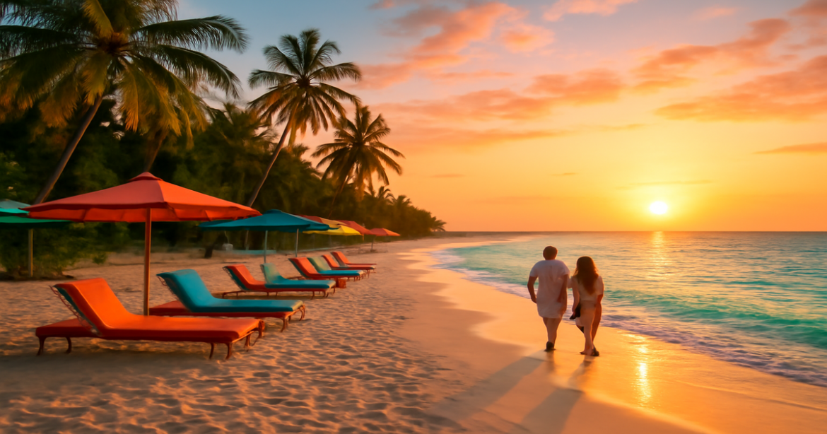 Discover stunning курорты для пляжного отдыха with beautiful beaches and vibrant sunsets.