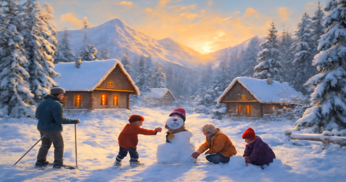Explore beautiful winter landscapes for зимний отдых в России, featuring snowy dachas and family activities.