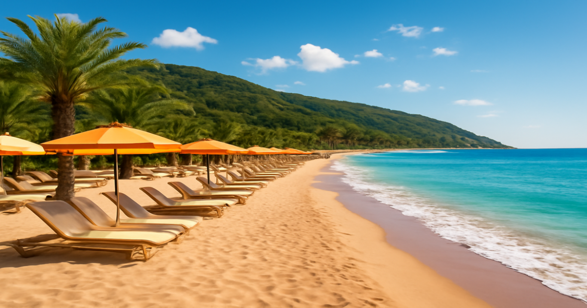 Explore stunning пляжные курорты Черного моря with this inviting beach resort image.