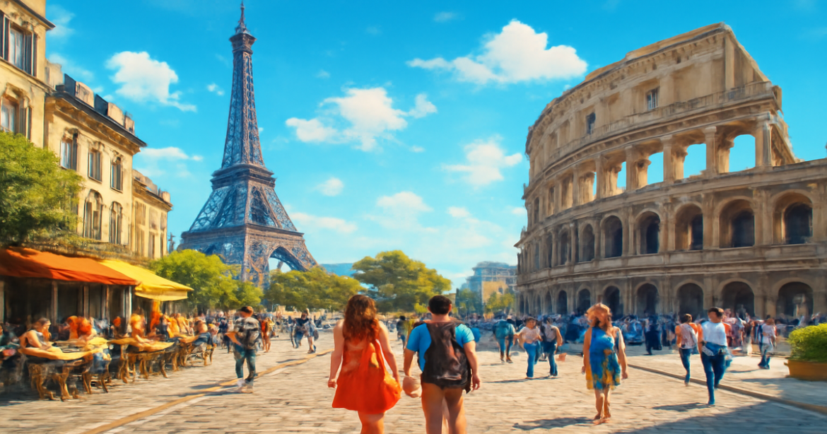 Explore stunning маршруты по Европе with iconic landmarks and vibrant travel scenes.