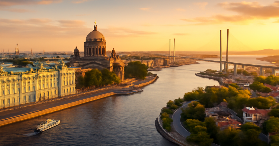 Explore туристические маршруты России from Saint Petersburg to Vladivostok in this inspiring travel image.