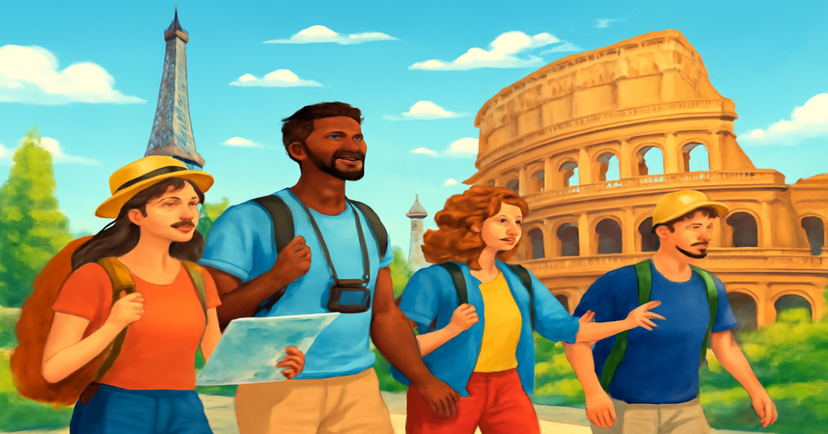 Travelers enjoying iconic landmarks in Europe, perfect for understanding Шенгенская виза.