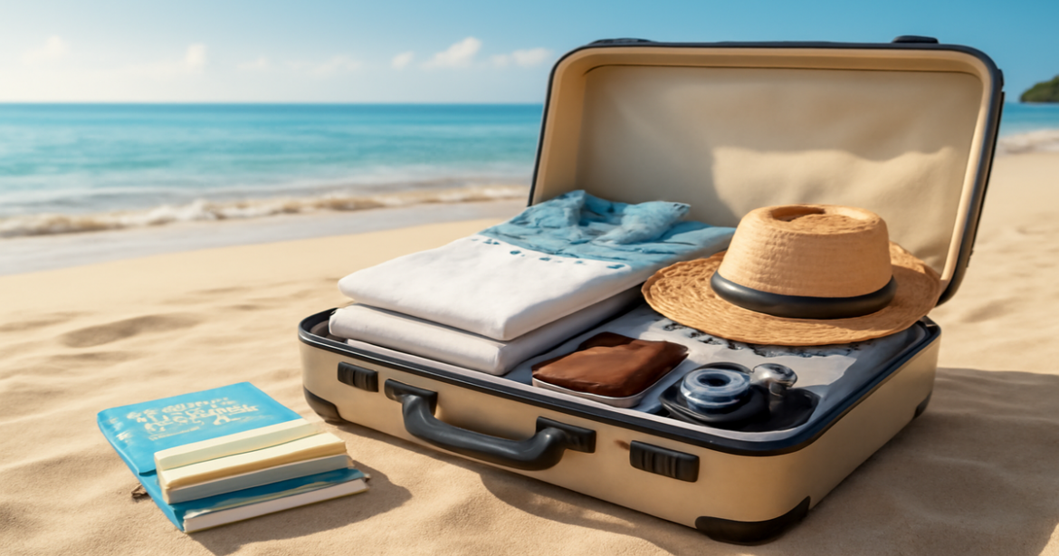 Explore efficient организация путешествия with a serene beach travel scene.
